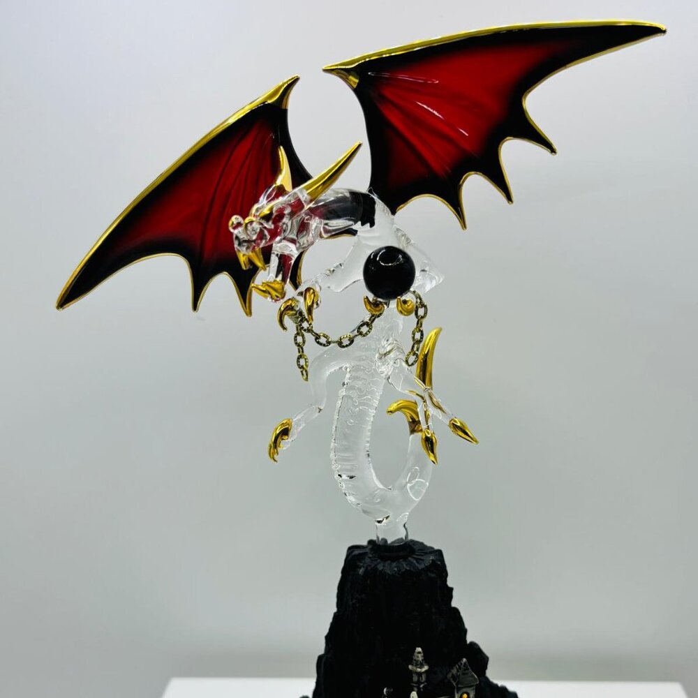 Black Magic Dragon Figurine Red Wing Glass Dragon Gothic Fantasy Castle Decor